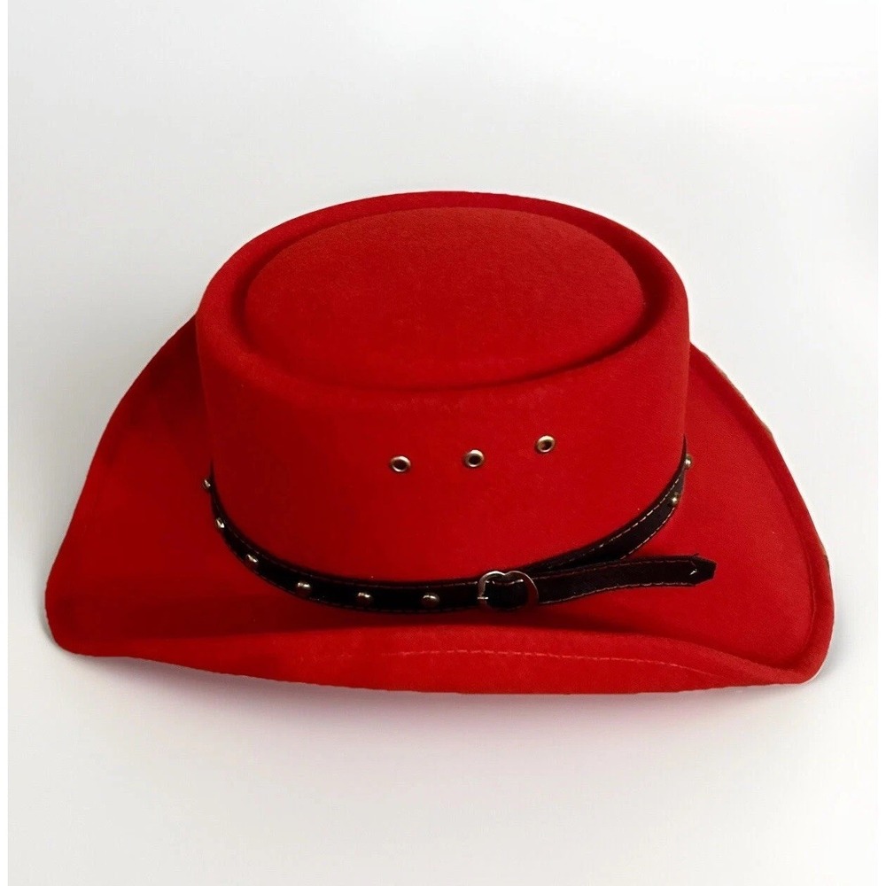 Western Express Inc COWBOY HAT Faux Felt Gambler Red/Black Trim Size Small/Med